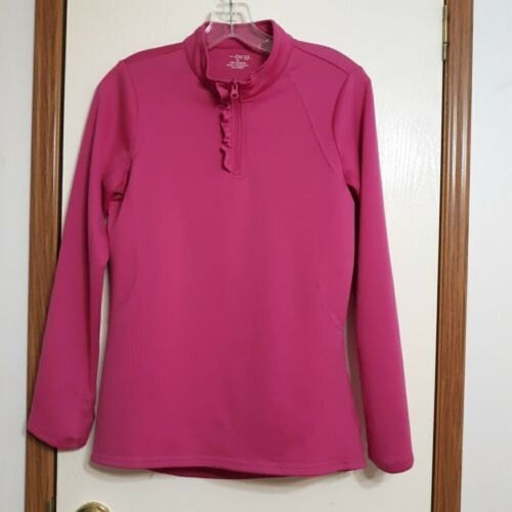 BCG Womens ¼ Zip Small Long Sleeve Activewear Pullover Pink Ruffle Thumb Hole
